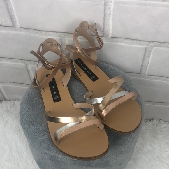 Matas Metallic Leather Flat Ankle Strap Sandals - Picture 5 of 8